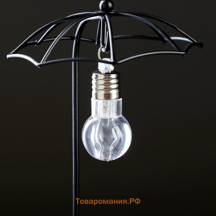 Горшок на подставке с синей подсветкой, керамический, 270 мл, 22×10×10 см, на батарейках AG3 (3 шт. в комплекте), белый на чёрной подставке