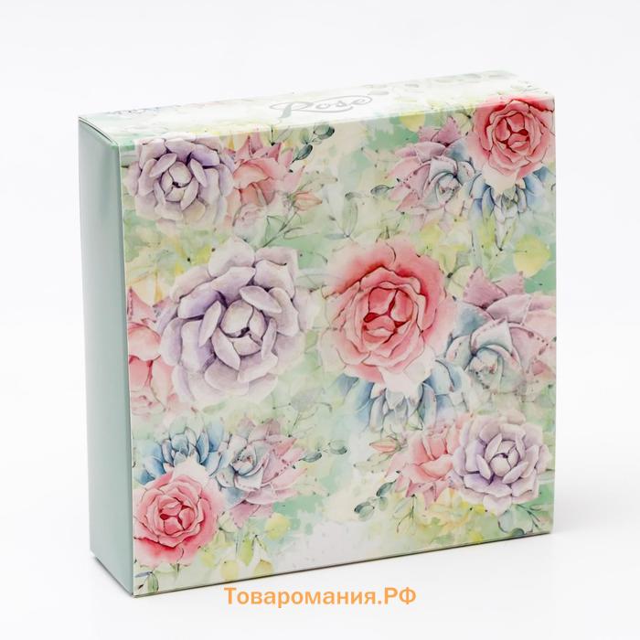 Коробка под 9 конфет с обечайкой Rose с окном, 14.5×14.5×3.5 см