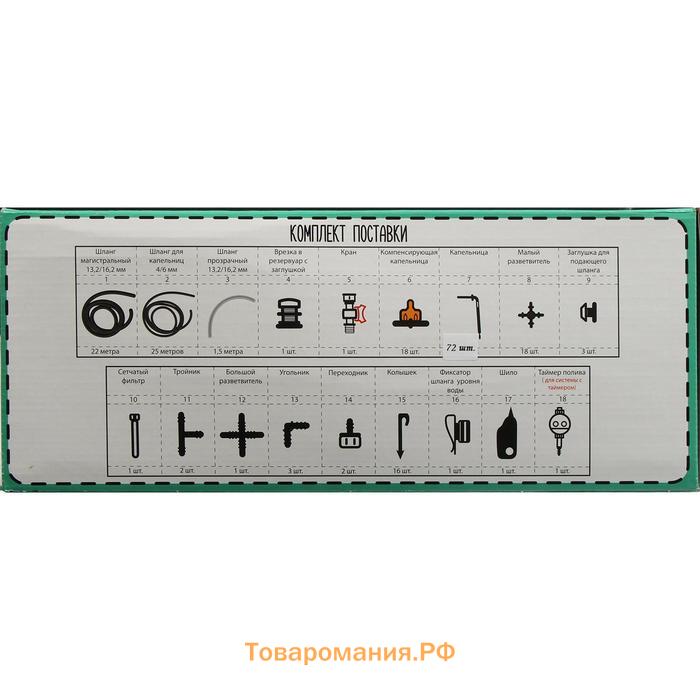 Набор для капельного полива, на 72 растения, с таймером, «Синьор Помидор», PRO