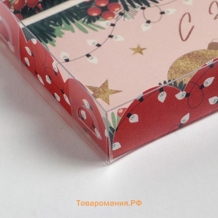 Коробка для кондитерских изделий с пластиковой крышкой «Гирлянды», 10.5 х 21 х 3 см