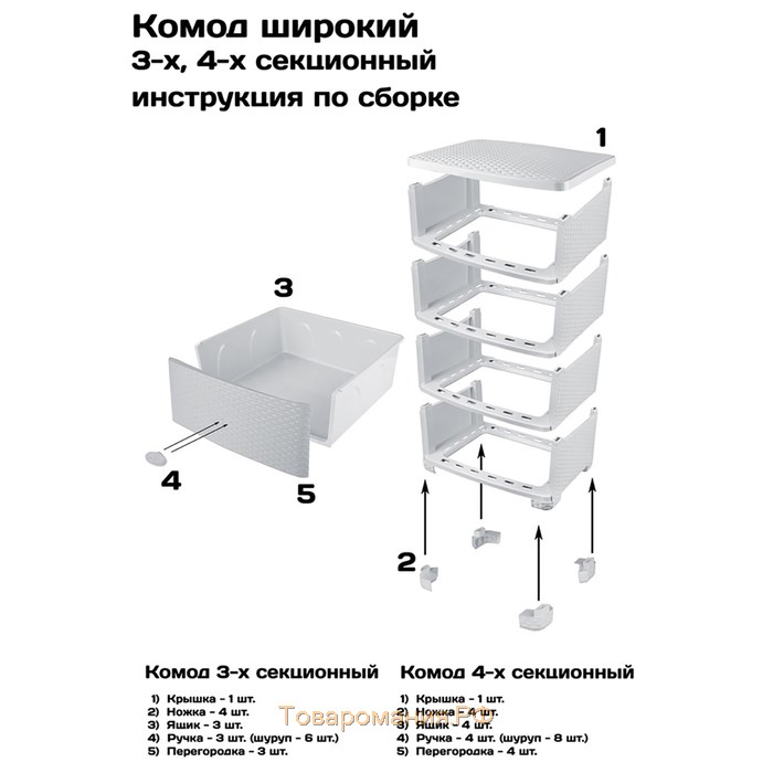 Комод 4-х секционный на колесиках «Сказочное королевство», цвет и рисунок МИКС