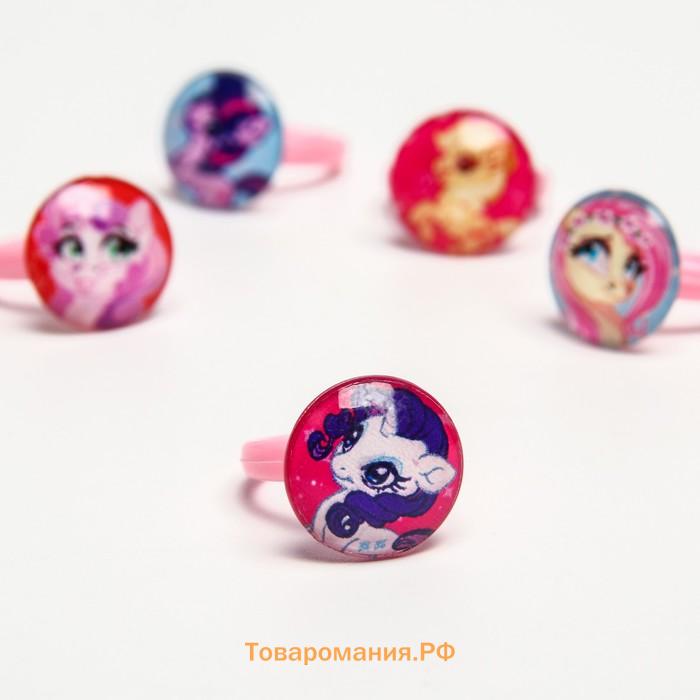 Кольцо детское, набор 5 штук, бижутерия, «Пони», My Little Pony МИКС