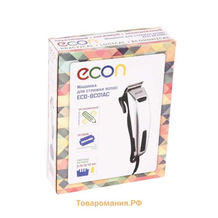 Машинка для стрижки ECON ECO-BC01AC, 10 Вт, 3/6/9/12 мм, шнур 1.65 м, серебристая, 220 В