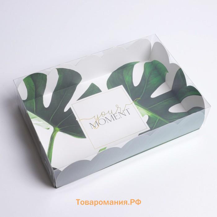 Коробка для печенья, кондитерская упаковка с пластиковой крышкой, «Эко», 20 х 30 х 8 см