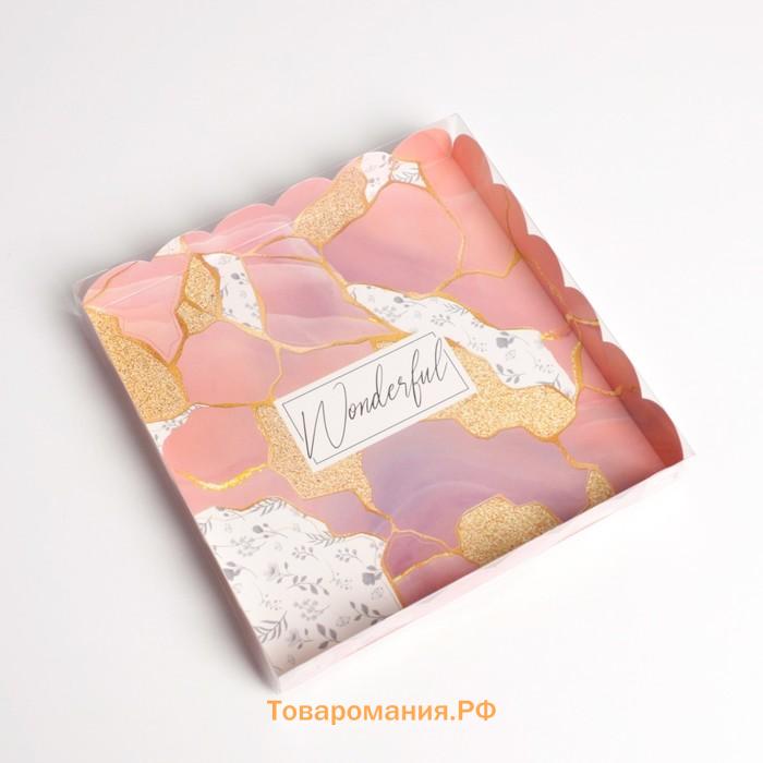 Коробка для печенья, кондитерская упаковка с пластиковой крышкой, «Камень», 21 х 21 х 3 см