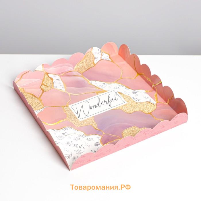 Коробка для печенья, кондитерская упаковка с пластиковой крышкой, «Камень», 21 х 21 х 3 см