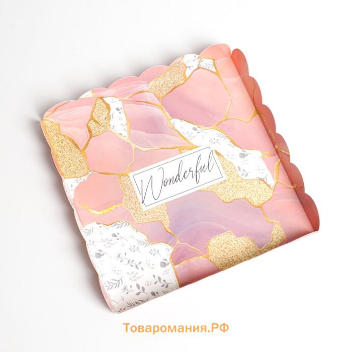 Коробка для печенья, кондитерская упаковка с пластиковой крышкой, «Камень», 21 х 21 х 3 см