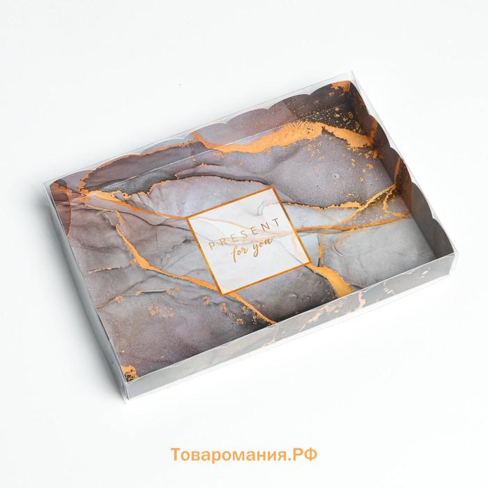 Коробка для печенья, кондитерская упаковка с пластиковой крышкой, «Мрамор», 22 х 15 х 3 см