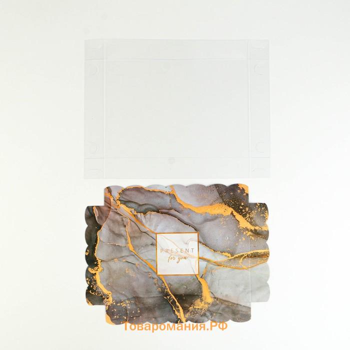 Коробка для печенья, кондитерская упаковка с пластиковой крышкой, «Мрамор», 22 х 15 х 3 см