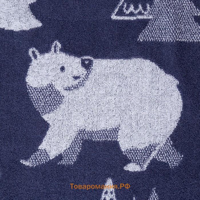 Полотенце махровое  "Медведи", цв.синий, 70х130 см, 420г/м хл100%