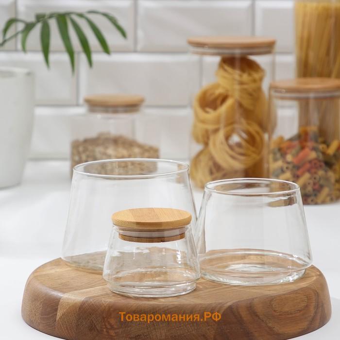 Набор банок стеклянных с бамбуковой крышкой Magistro «Эко», 3 предмета: 220/600/1000 мл, 14×22,5 см, пирамидка