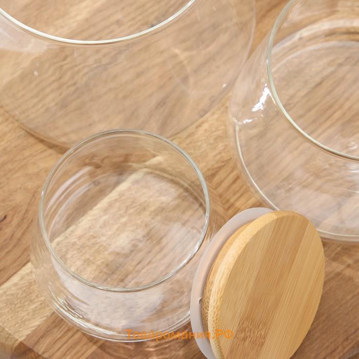 Набор банок стеклянных с бамбуковой крышкой Magistro «Эко», 3 предмета: 220/600/1000 мл, 14×22,5 см, пирамидка