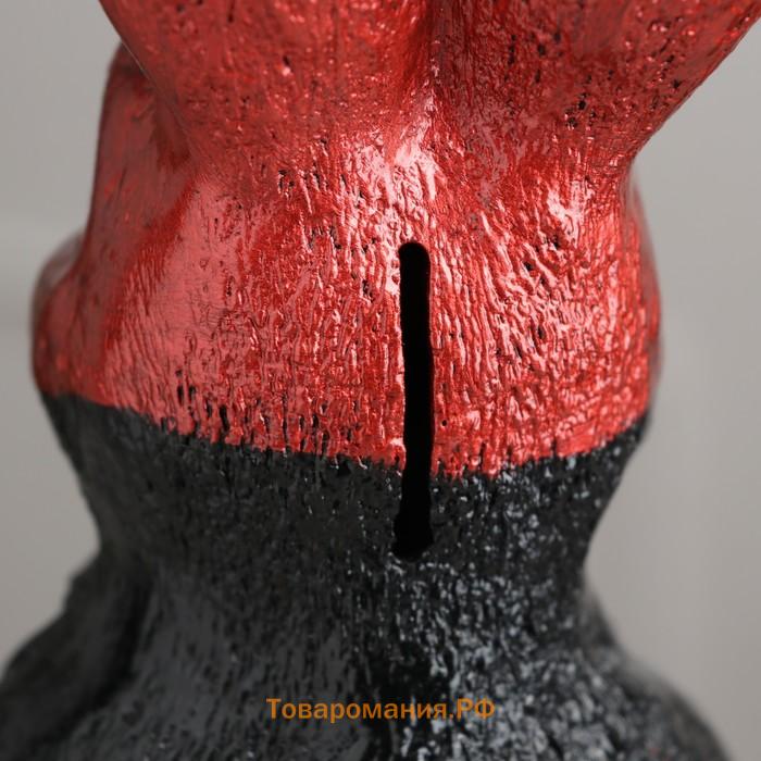 Копилка "Заяц в маске", бордовая, художка, гипс, 39х17х19 см