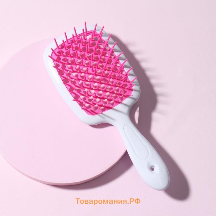 Расчёска массажная, широкая, вентилируемая, 8.5×20.5(±1) см, PVC коробка, МИКС, белая