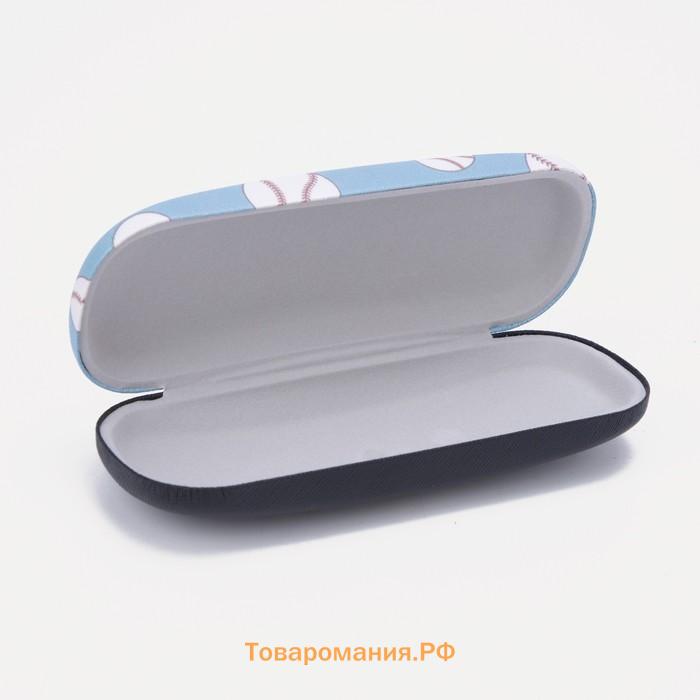 Футляр для очков на хлопушке, длина 16 см, с принтом «Бейсбольный мяч», голубой