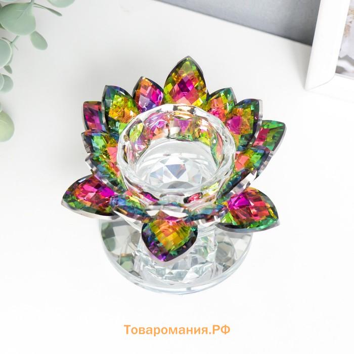 Стеклянный подсвечник на 1 свечу «Лотос на пьедестале», голография, 10.5×11.5×8.5 см