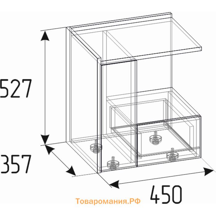 Тумба прикроватная Nature 42, 450 × 357 × 527 мм, цвет гаскон пайн / чёрный