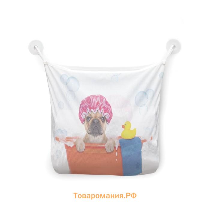 Органайзер в ванну на присосках «Пес в ванной», для хранения игрушек и мелочей, размер 33х39 см