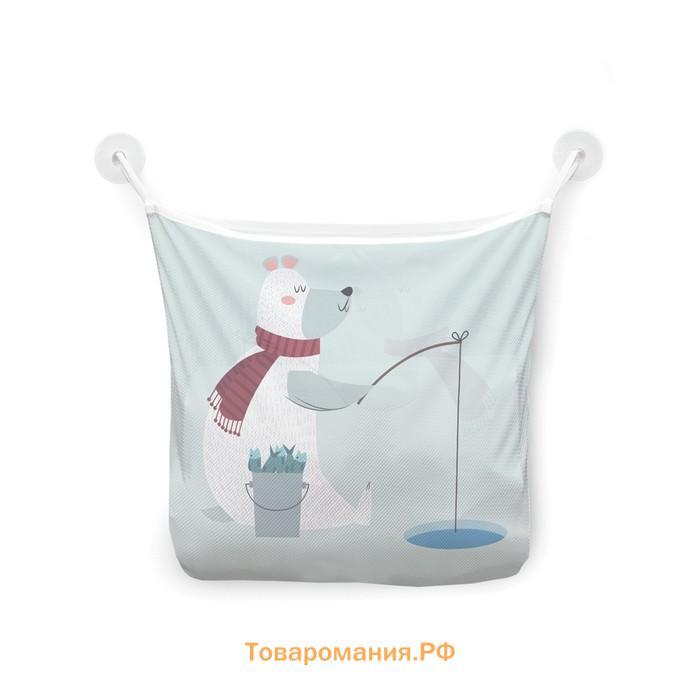Органайзер в ванну на присосках «Полярный рыбак», для хранения игрушек и мелочей, размер 33х39 см