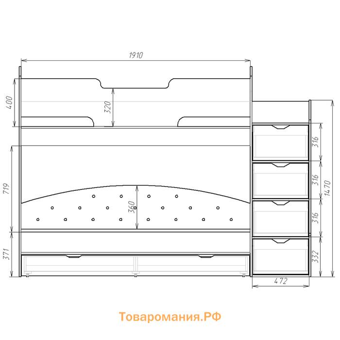 Кровать детская двухъярусная «Юниор 13», 800 × 1900 мм, цвет белый / графит