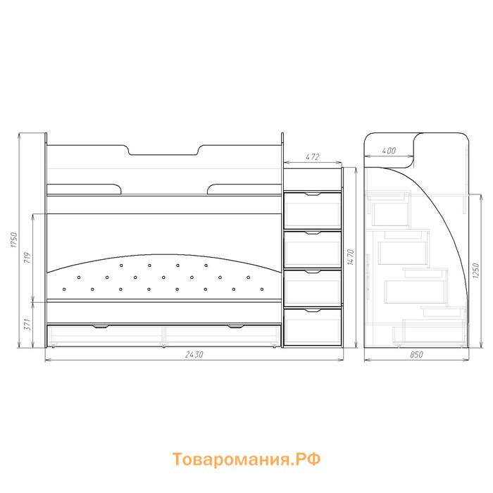 Кровать детская двухъярусная «Юниор 13», 800 × 1900 мм, цвет белый / графит