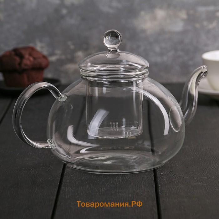 Чайник заварочный из стекла, 1 л, стеклянное сито