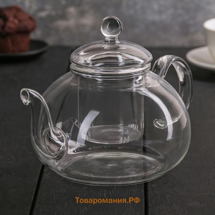Чайник заварочный из стекла, 1 л, стеклянное сито