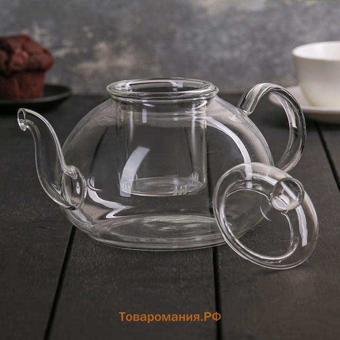 Чайник заварочный из стекла, 1 л, стеклянное сито