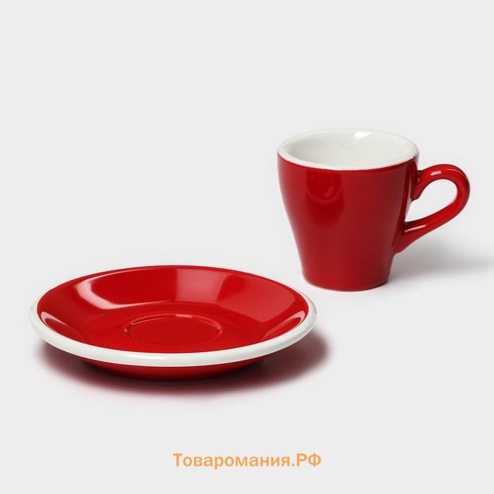 Кофейная пара Magistro Coffee time, чашка 80 мл, блюдце d=12.5 см, фарфор, красная