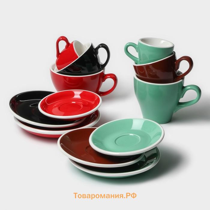 Кофейная пара Magistro Coffee time, чашка 80 мл, блюдце d=12.5 см, фарфор, красная