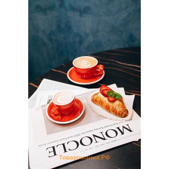 Кофейная пара Magistro Coffee time, чашка 80 мл, блюдце d=12.5 см, фарфор, красная