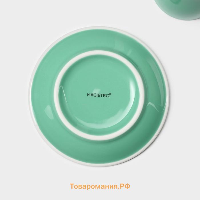 Кофейная пара Magistro Coffee time, 2 предмета: чашка 80 мл, блюдце d=12.5 см, фарфор, бирюзовая