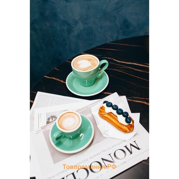 Кофейная пара Magistro Coffee time, 2 предмета: чашка 80 мл, блюдце d=12.5 см, фарфор, бирюзовая