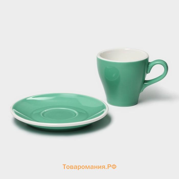 Кофейная пара Magistro Coffee time, 2 предмета: чашка 180 мл, блюдце d=14.5 см, фарфор, бирюзовая