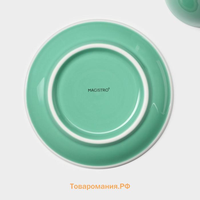 Кофейная пара Magistro Coffee time, 2 предмета: чашка 180 мл, блюдце d=14.5 см, фарфор, бирюзовая