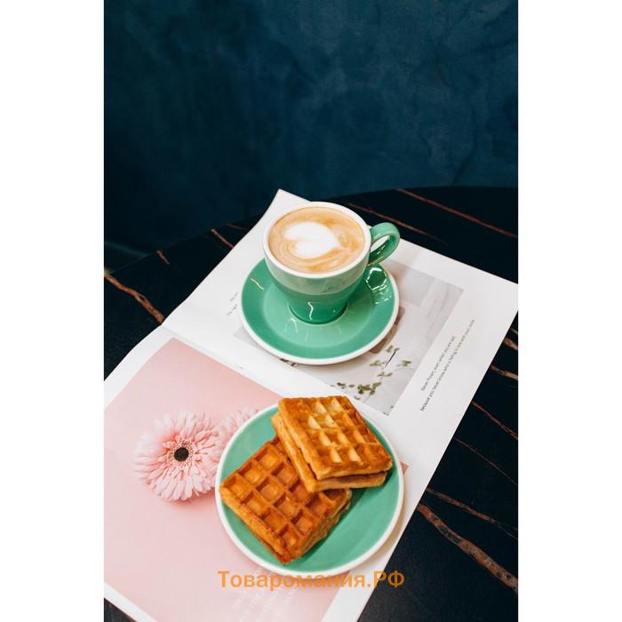 Кофейная пара Magistro Coffee time, 2 предмета: чашка 180 мл, блюдце d=14.5 см, фарфор, бирюзовая