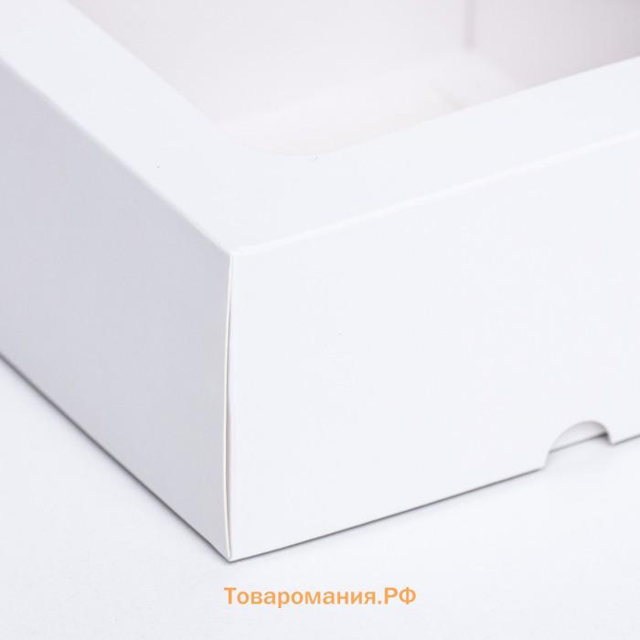 Коробка складная, крышка-дно, с окном, белый, 15×15×6.5 см