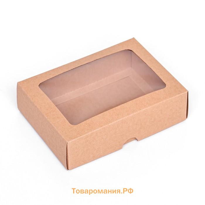 Коробка складная, крышка-дно, с окном, крафт, 14×10×4 см