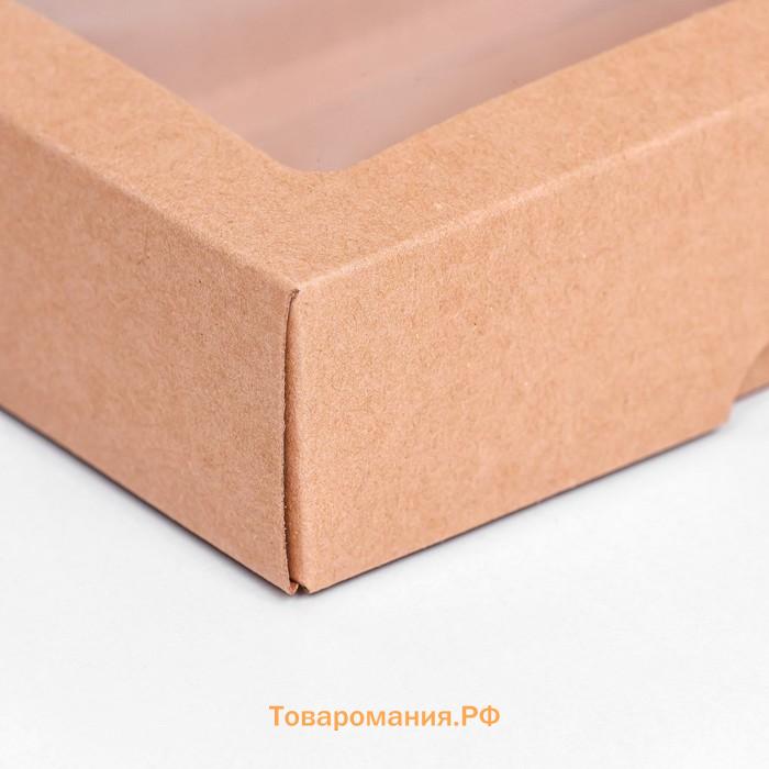 Коробка складная, крышка-дно, с окном, крафт, 14×10×4 см