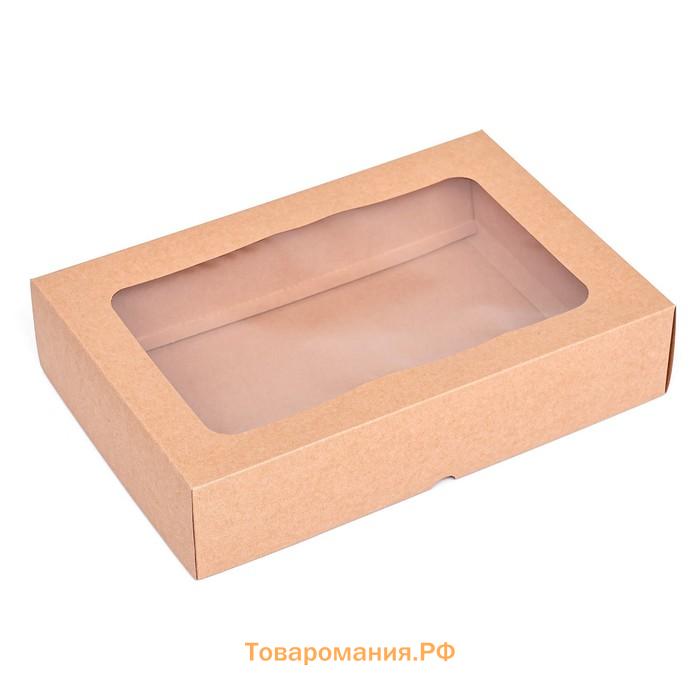 Коробка складная, крышка-дно, с окном, крафт, 30×20×6.5 см