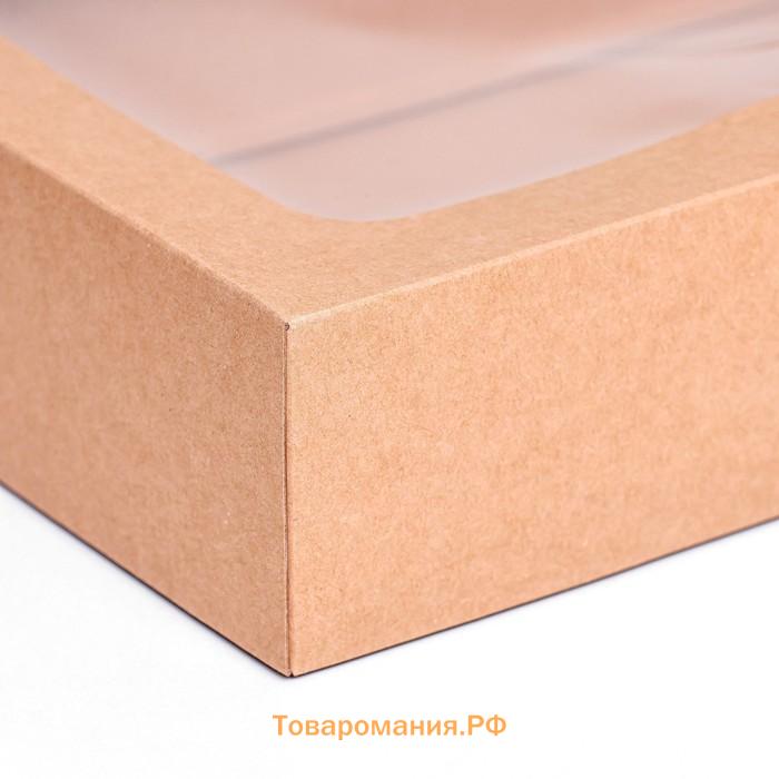 Коробка складная, крышка-дно, с окном, крафт, 30×20×6.5 см