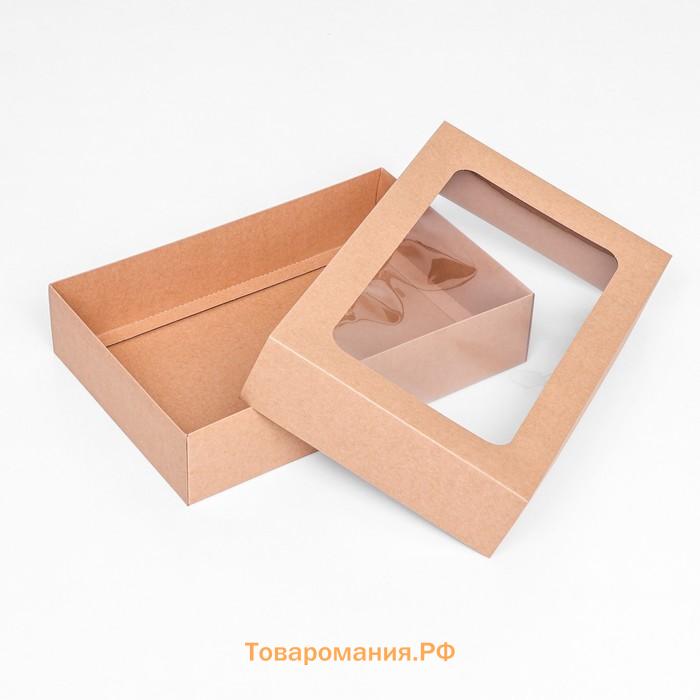 Коробка складная, крышка-дно, с окном, крафт, 30×20×6.5 см