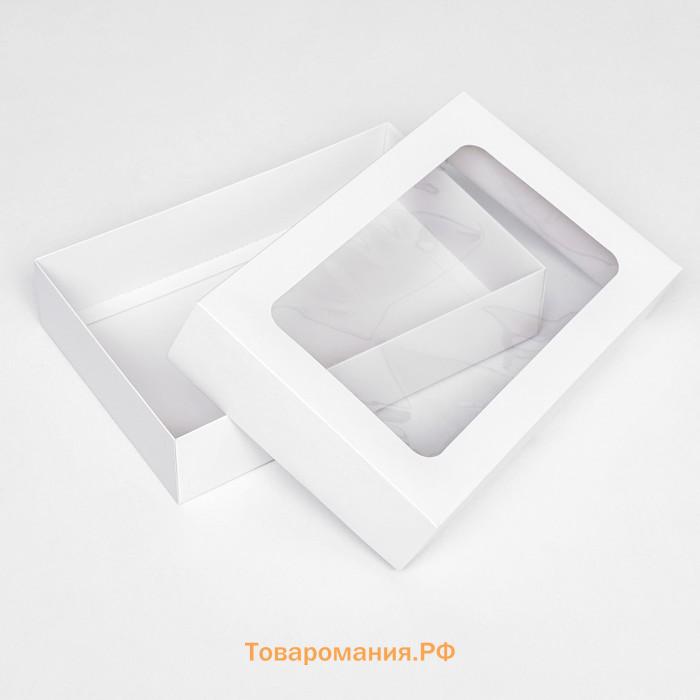 Коробка складная, крышка-дно, с окном, белый, 30×20×6.5 см