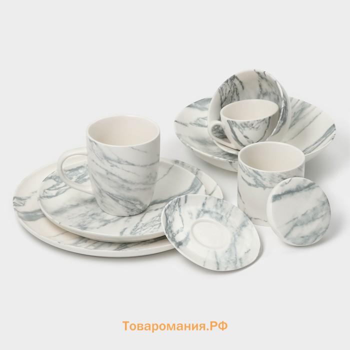 Набор чайный Magistro Real Marble, 4 предмета: 2 чашки 120 мл, 2 блюдца d=12.5 см, фарфор