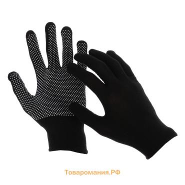 Перчатки садовые, х/б, с нейлоновой нитью, с ПВХ точками, размер 9, чёрные, Greengo
