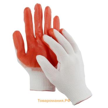 Перчатки садовые, нейлоновые, с нитриловым полуобливом, размер 10, оранжевые, Greengo
