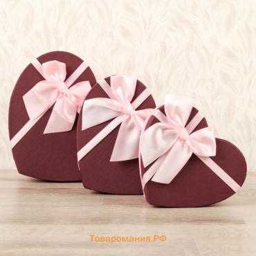 Набор подарочных коробок сердце 3 в 1,, бордовый, 21×19×9 - 15.5×14×6 см