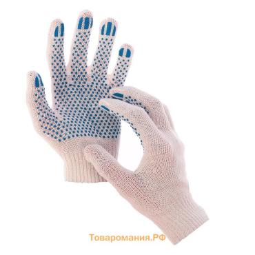 Перчатки садовые, хб, вязка 10 класс, 3 нити, размер 9, с ПВХ точками, белые, Greengo