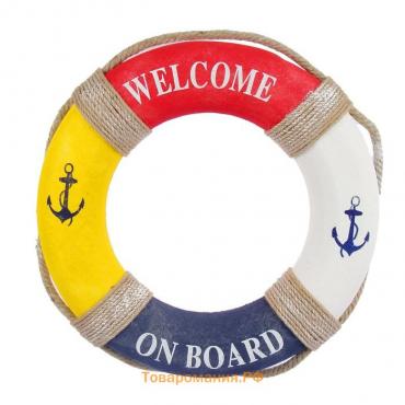 Декор настенный, панно спасательный круг с бечевкой Welcome on board, якори, 7×50×50 см