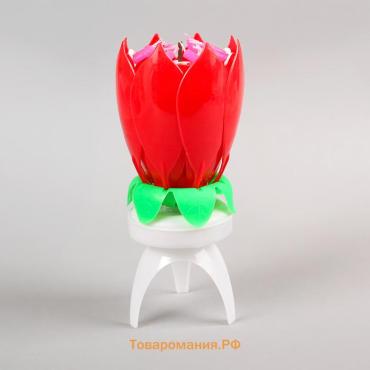 Свеча для торта музыкальная «Тюльпан», крутящаяся, красная, 14.5×6 см
